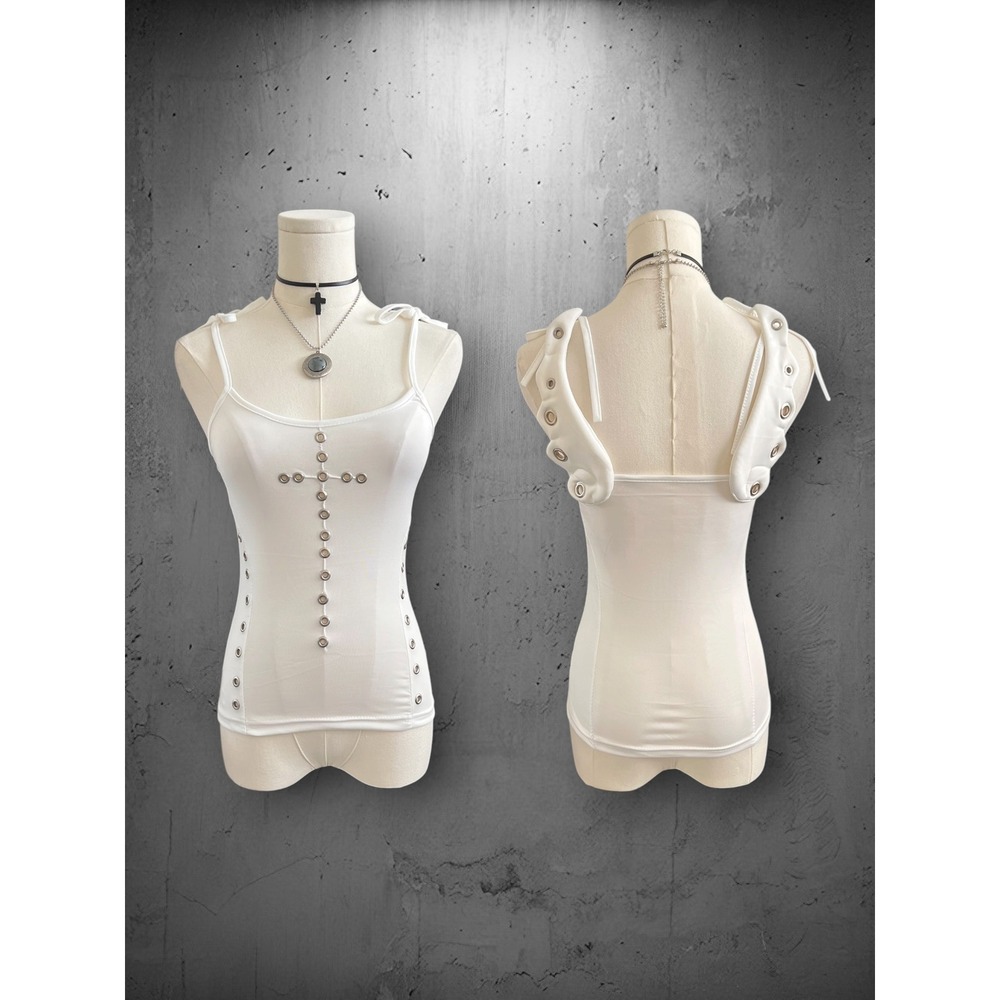 Handmade Angel Wing Grommet Cross Cami Tank Top XS/S White Cyber Punk Grunge